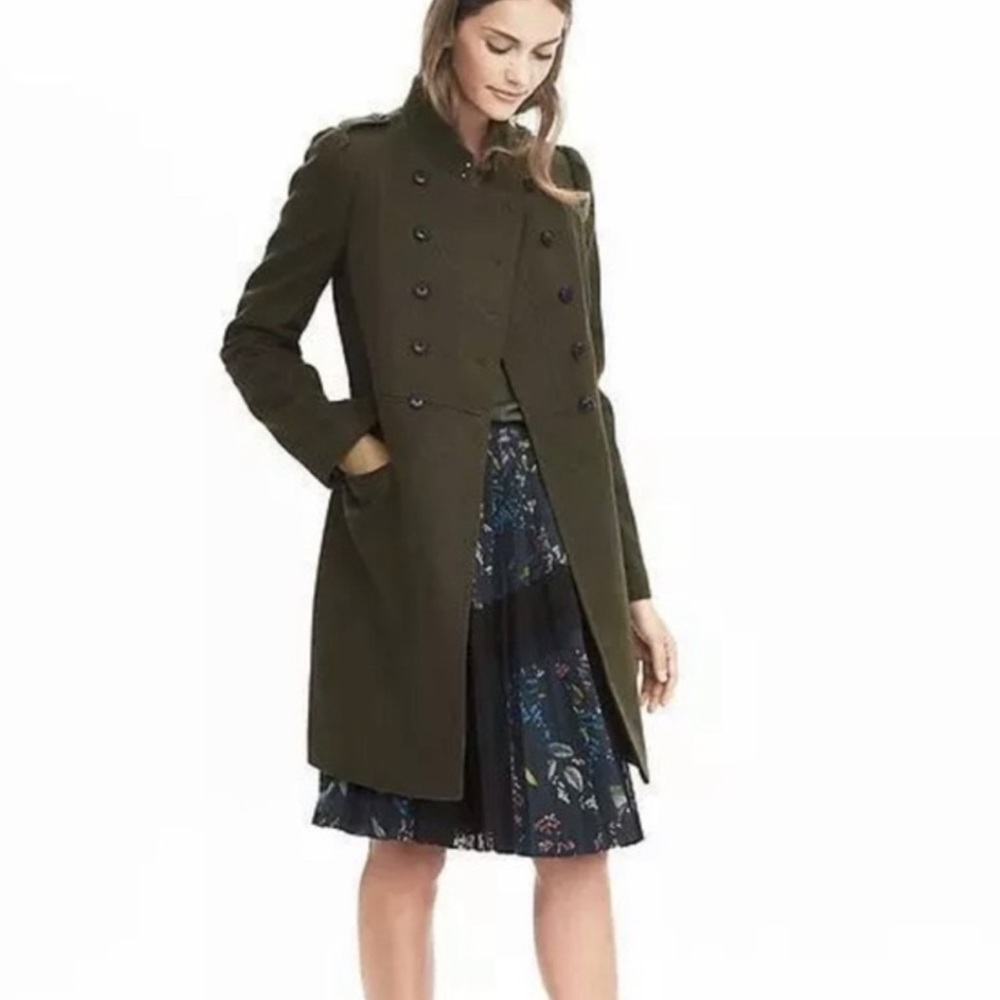 Vintage Banana Republic Wool Military Pea Coat Green Olive